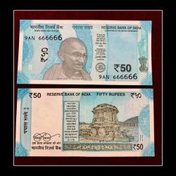 Rs 50 India Banknote Solid Fancy Number 666666 Gem Unc Unique and Rare