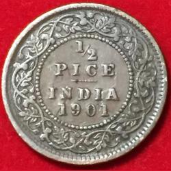 1901 Half Pice Victoria British India Rare Coin #S636