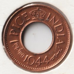Extremely Fine One Pice 1944 Bombay MintBronze Coin of King George V British India Coinage 2g Weight