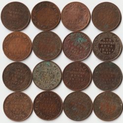 16 Coins Set of One Quarter Anna 1912 to 1936 Bronze Coin of King George V British India Coinage