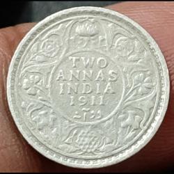 1911 Two Anna's silver coin" George Fifth very very rare date's" # Sku 620