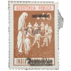 Postal Stamp of India Portugues - Assistencia Publica Cancelled and Over Printed Brown 7 New Paise b