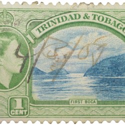 Postal Stamp of Trinidad & Tobago 1-Cent Green-Blue Colour with First Boca, Tobago Used Condition as
