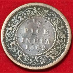 1862 India - British ½ Pice - Victoria Weight 3.2 g #R133