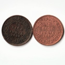 Rare 2 Coins Set of 1/2 Pice 1898 and 1899 Copper Coin of Victoria Standard Circulation Coin of British India