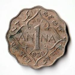 Rare One Anna 1939 Bombay Mint Copper-Nickel Coin of King George VI British India Coinage