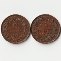 Extremely Rare Combo Set of 1/12 Anna 1941 Bronze Coin Of King George VI British India Coinage