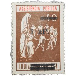 Postal Stamp of India Portugues - Assistencia Publica Cancelled and Over Printed Brown 7 New Paise b