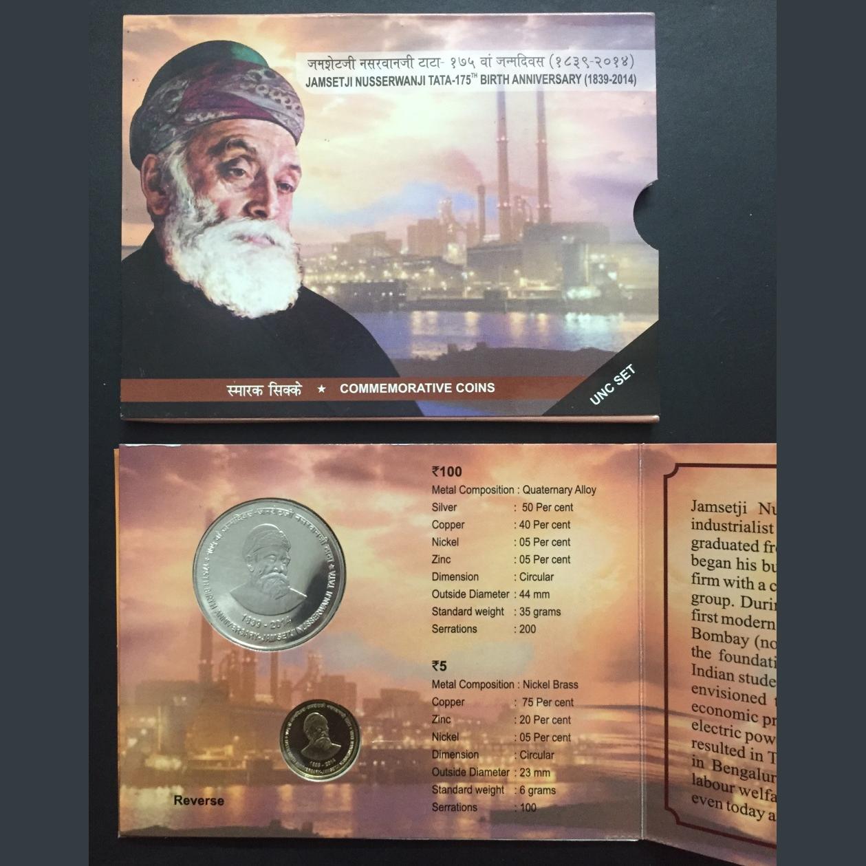 Jamset ji Nusserwanji Tata 175th Birth Anniversary Unc Set Kolkatta Mint