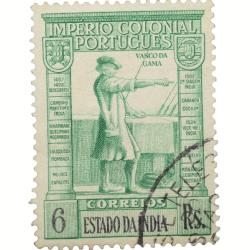 Postal Stamp of India Portugues - Green 6 Ries with Vasco Da Gama - Used as per Image.