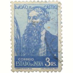 Postal Stamp of India Portugues - Blue 3 Ries with D. JOAO Castro - Used as per Image.