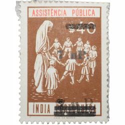 Postal Stamp of India Portugues - Assistencia Publica Cancelled and Over Printed Brown 7 New Paise b