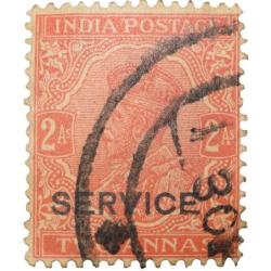 Postal Stamp of George V Orange Colour 2 Annas Used Condition as per Image.