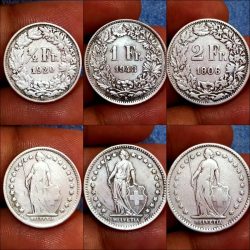 Switzerland Silver 1/2 Francs, 1 Francs, 2 Francs "Helvetica" Set of 3 Coins **V. Rare** Collectable Grades.