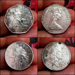 Great Britain 50 Pence Year 1978 and 10 Pence Year 1992 Set 2 Coins Queen Elizabeth-II **Scare** High Collectable Grades.