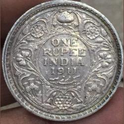 1911 One Ruppes Full Silver Coin Rare Date" George Fifth Bombay mint coin 100 % Original Coin # sku J15