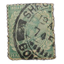 Postal Stamp of George V 1/2 Anna - Dark Green Colour - Used as per Image.