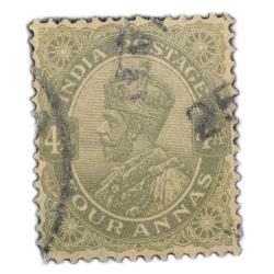 Postal Stamp of George V 4 Annas - Sage Green Colour - Ty.71 Stanely Gibbson - Used as per Image.