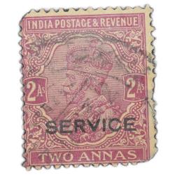 Postal Stamp of George V 2 Annas (AD 1926-33) - Purple Colour - Service Over Printed in Black - Ty.2