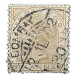 Postage Stamp of Victoria (AD 1876) 6 Annas Olive-Blister Colour - Used Condition as per Image.