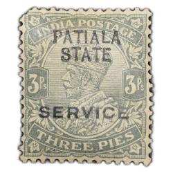 Postal Stamp of Indian Conventional States - Patiala George V Grey 3 Pies - 'Service Patiala State'