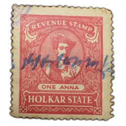 Revenue Stamp of Indore State Yeshwant Rao Holkar - Red 1 Anna - Used Condition as per Image.