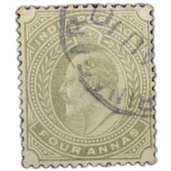 Postal Stamp of Edward VII 4 Annas Olive Colour Used Condition as per Image.
