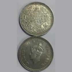 1943 George six. British india one Ruppes silver coin Top Condition coin 100% Original coin Buyer receive 1 Coin