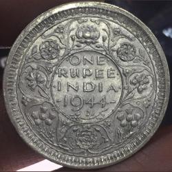 1944 George Six (Lahore mint) One Ruppes silver Coin British India Good Condition 100 % Original coin Buyer receive 1 Coin (Copy)