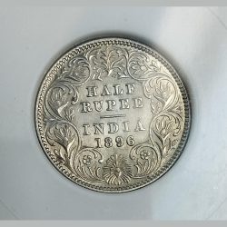 Half Rupee 1896 Victoria Empress 11 O' Clock Rotation *Rare* PCG Graded