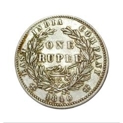 British India Silver Rupee Year 1840 "EIC" Queen Divided Legend **V. Scare** High Grade.