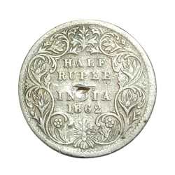 British India Silver 1/2 Rupee Year 1862 Queen Victoria **Scare** Collectable Grade.