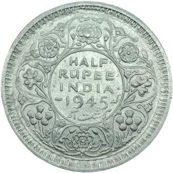 Extremely Rare Half Rupee 1945 Large 5 Variety Coin of George Vi King Emperor of Super Rare Lahore Mint