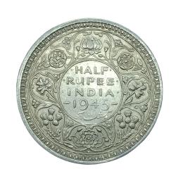 Extremely Rare Half Rupee 1945 Large Five Coin of George Vi King Emperor Bombay Mint #NH0233