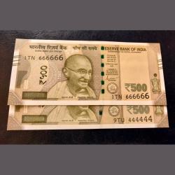 500 rupees unc note 444444&666666 fancy number single digit