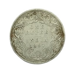 Extremely Rare One Rupee 1897 Bombay Mint of Victoria Empress British India Silver Coin #NH1049