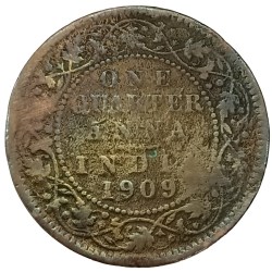 Rare One Quarter Anna 1909 Coin of Edward Vii British India Copper Coin #NH1251
