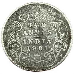 Rare Two Annas 1901 Coin of Victoria Empress british India Collectable Grade Silver Coin #NH1438