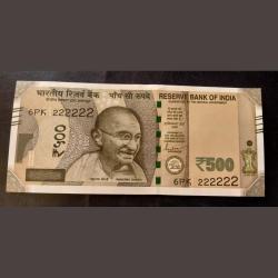 Rare Rare India ₹500 Note 💎💎Gem UNC DENOMINATION:500₹ Solid Fancy Number 222222 Gem 💎 unc EXCE