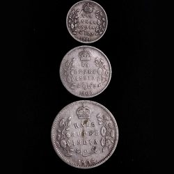 HALF,1/4 Rupee and Two Anna 1906 Edward VII King *Rare Set*