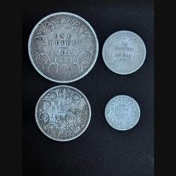 Two Anna,1/4,Half and One Rupee 1887 Victoria Empress Rare Set Of 4 Coins
