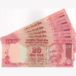 20Rs Y V Reddy Sign 786 Ending 5 Unc Notes Lot Rare