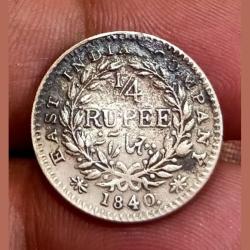 British India Silver 1/4 Rupee 1840 Continuous Legend Queen Victoria ***Very Rare*** High Collectable Grade.