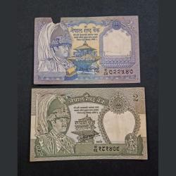 Nepal Old Series One Rupee and Two Rupees Set **Scare** Used Conditions.