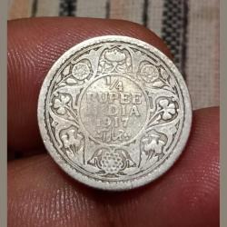 British India Silver 1/4 Rupee 1917 King George-V in Collectable Grade.