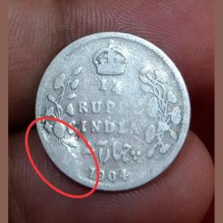 British India Silver 1/4 Rupee Year 1904 King Edward-VII with THIN Layer Die CUD Die FILL Errors **Rarely SEEN** Collectable Grade.