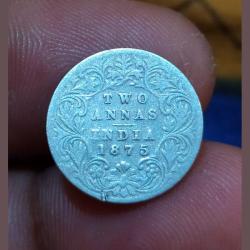 British India Silver 2 Anna's KEY Date 1875 Queen Victoria **Very Rare** Collectable Grade.