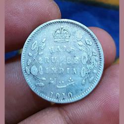 British India Silver 1/2 Rupee Year 1910 King Edward-VII **Scare** Collectable Grade.