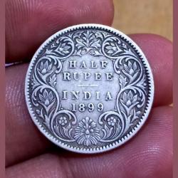 British India Silver 1/2 Rupee Year 1899 Victoria Empress **Very Scare** Collectable Grade.