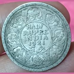 1921, George fifth Half Rupees. British india full silver coin. (5857